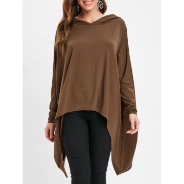 Drop Shoulder Asymmetrical Hem Hoodie - Coffee
