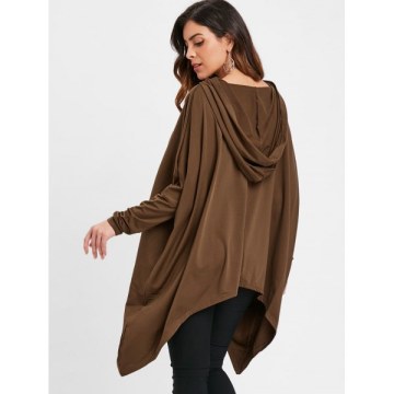 Drop Shoulder Asymmetrical Hem Hoodie - Coffee