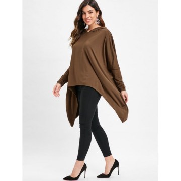 Drop Shoulder Asymmetrical Hem Hoodie - Coffee