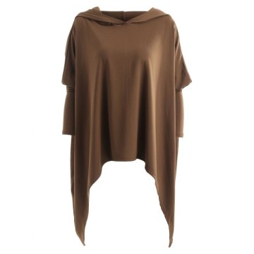Drop Shoulder Asymmetrical Hem Hoodie - Coffee