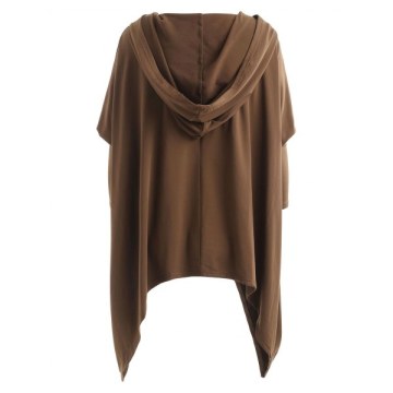 Drop Shoulder Asymmetrical Hem Hoodie - Coffee