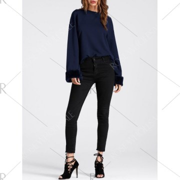 Drop Shoulder Faux Fur Insert Sweatshirt - Purplish Blue
