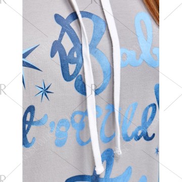 Drop Shoulder Letter Print Hoodie - Gray