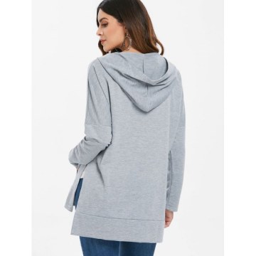 Drop houlder Long Hoodie with Zipper - Light Gray