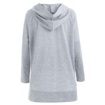 Drop houlder Long Hoodie with Zipper - Light Gray
