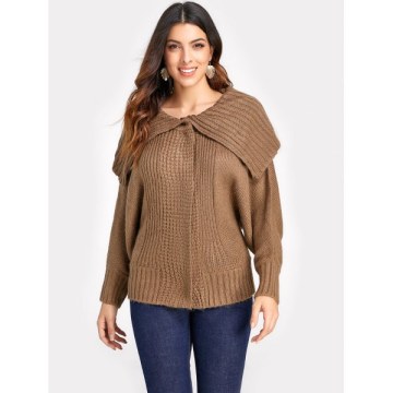 Drop houlder Ribbed Plain weater - Oak Brown