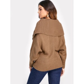 Drop houlder Ribbed Plain weater - Oak Brown