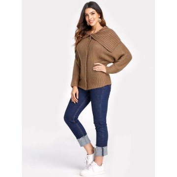 Drop houlder Ribbed Plain weater - Oak Brown