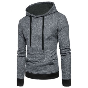 Edge Contrast Textured Print Patch Pocket Fleece Hoodie - Dark Gray