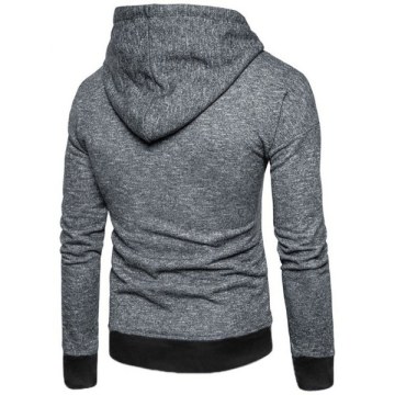 Edge Contrast Textured Print Patch Pocket Fleece Hoodie - Dark Gray