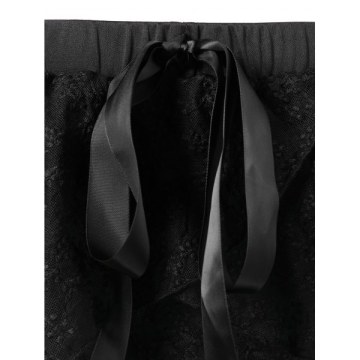 Elastic Shoulder Flare Lace Dress - Black