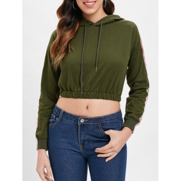 Elastic Waist Crop Hoodie - Army Green