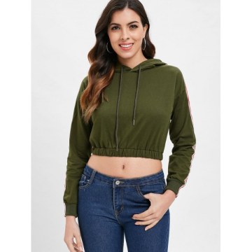 Elastic Waist Crop Hoodie - Army Green