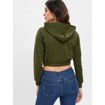 Elastic Waist Crop Hoodie - Army Green