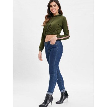 Elastic Waist Crop Hoodie - Army Green