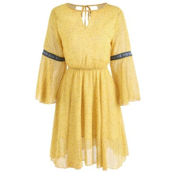 Elastic Waist Printed Fit and Flare Dress - Yellow