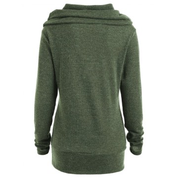 Elk Deer Print Cowl Neck Pullover weatshirt - Olive Green