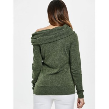 Elk Deer Print Cowl Neck Pullover weatshirt - Olive Green