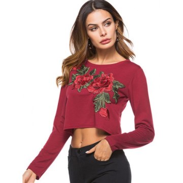 Embroidered Cropped T-shirt - Red Wine