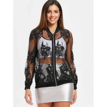 Embroidered esh Jacket - Black