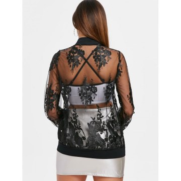 Embroidered esh Jacket - Black