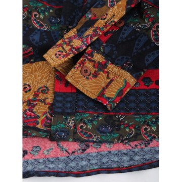 Ethnic Tribal Print Long Sleeves Shirt - Blue