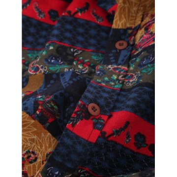 Ethnic Tribal Print Long Sleeves Shirt - Blue