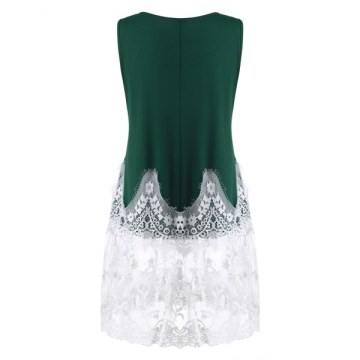 Eyelash Lace Panel Two Tone Tank Top - edium Sea Green