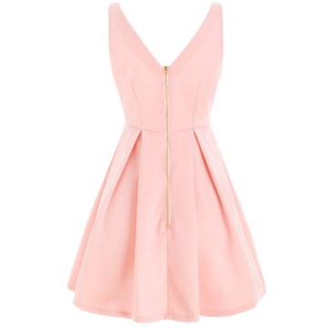 Fashion Plunging Neck leeveless olid Color Zippered Women's Dress - Pink