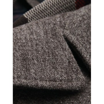 Fashion Woolen Plaid Scarf Lapel Coat - Gray