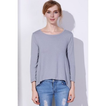 Fashionable coop Neck olid Color Asymmetric T-hirt For Women - Gray
