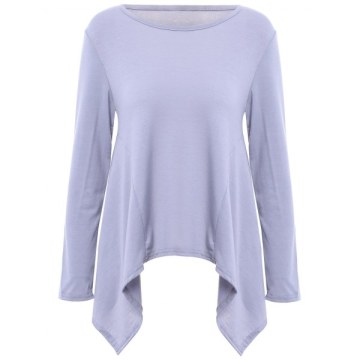 Fashionable coop Neck olid Color Asymmetric T-hirt For Women - Gray