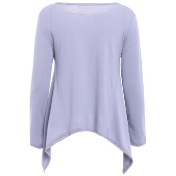 Fashionable coop Neck olid Color Asymmetric T-hirt For Women - Gray