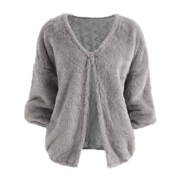 Faux Fur Drop Shoulder Loose Coat - Gray One