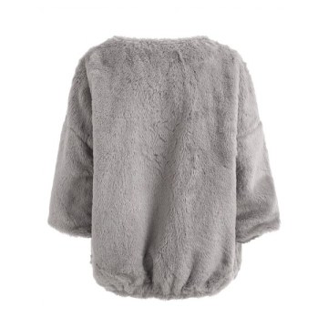 Faux Fur Drop Shoulder Loose Coat - Gray One