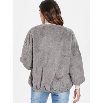 Faux Fur Drop Shoulder Loose Coat - Gray One