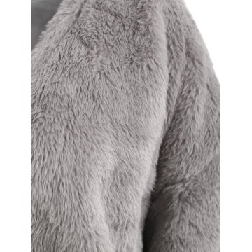 Faux Fur Drop Shoulder Loose Coat - Gray One
