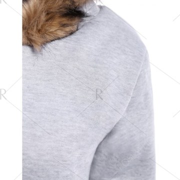 Faux Fur Trim Hooded Zip Up Coat - Light Gray
