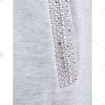 Faux Fur Trim Hooded Zip Up Coat - Light Gray