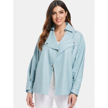 Faux Leather Belted Jacket - Baby Blue