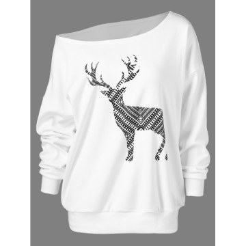 Fawn Print Skew Collar Pullover Sweatshirt - White