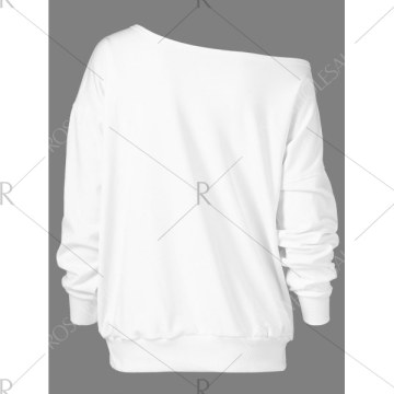 Fawn Print Skew Collar Pullover Sweatshirt - White