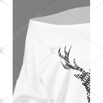 Fawn Print Skew Collar Pullover Sweatshirt - White