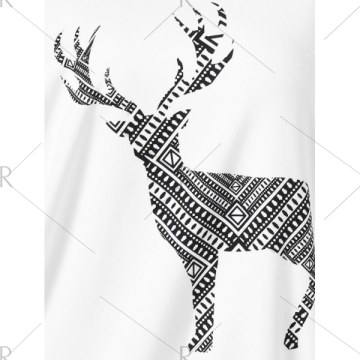 Fawn Print Skew Collar Pullover Sweatshirt - White