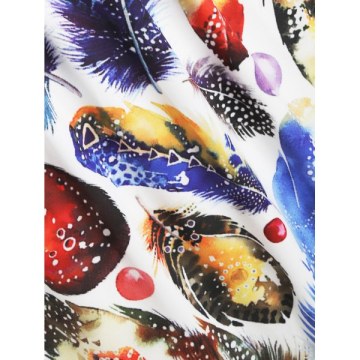 Feather Print Sleeveless Round Neck Dress - White