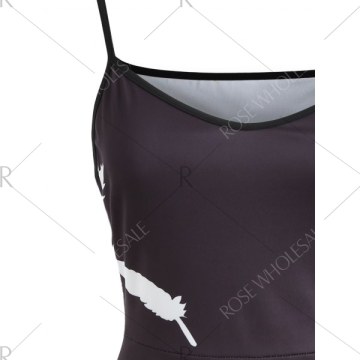 Feather Print Spaghetti Strap Dress - Black
