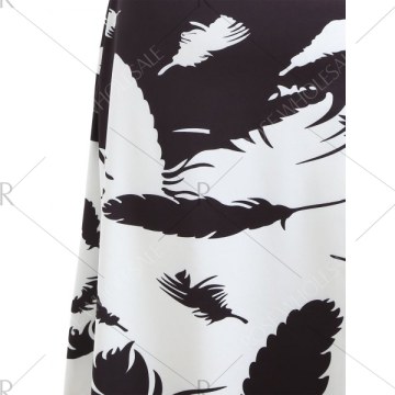 Feather Print Spaghetti Strap Dress - Black