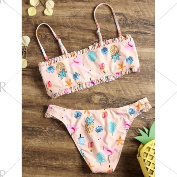 Flamingo Frill Bandeau Bikini Set - ight Apricot Pink