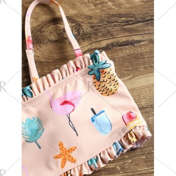 Flamingo Frill Bandeau Bikini Set - ight Apricot Pink