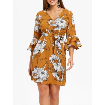 Flare leeve Floral Dress -